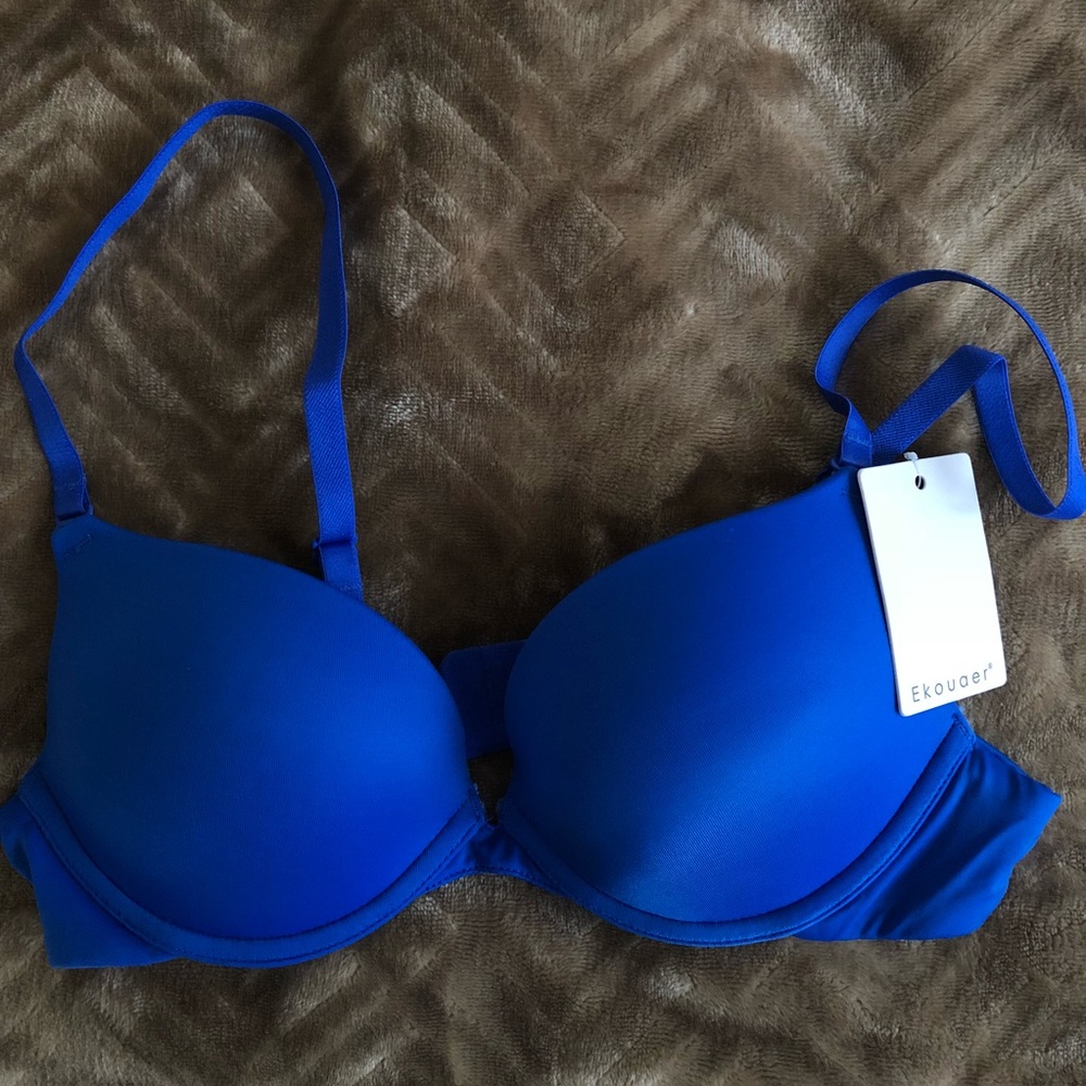 NEW. Ekouaer Navy Blue Push-Up Bra